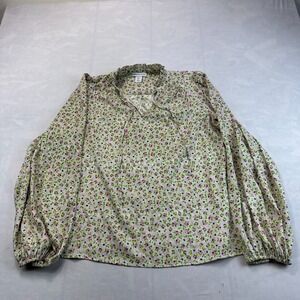 Cupcakes & Cashmere Blouse Top Womens Large Multi Floral Balloon Sleeve Tie Neck